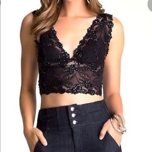 Bebe Black lace and sequin bustier